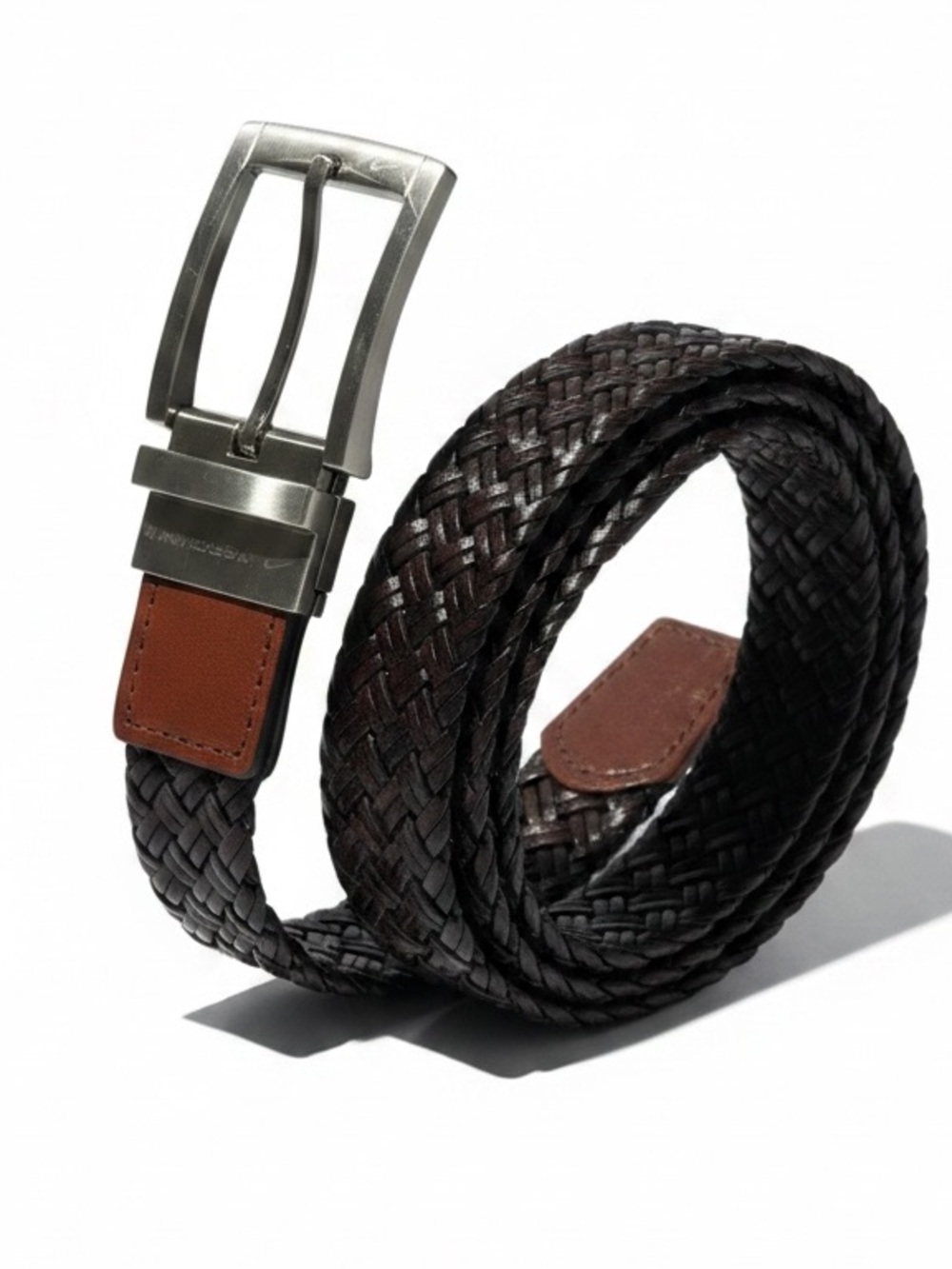Nike Men’s Reversible Braided Woven Leather Belt Brown/Black Golf 46" Adjustable